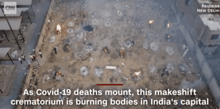 ▲ 드론으로 촬영한 인도 뉴델리의 대형 화장장(영상 출처=CNN 로이터)