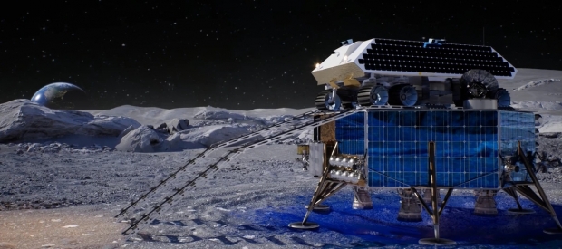 착륙선에서 내리는 로켓 M 로버. 출처: Masten