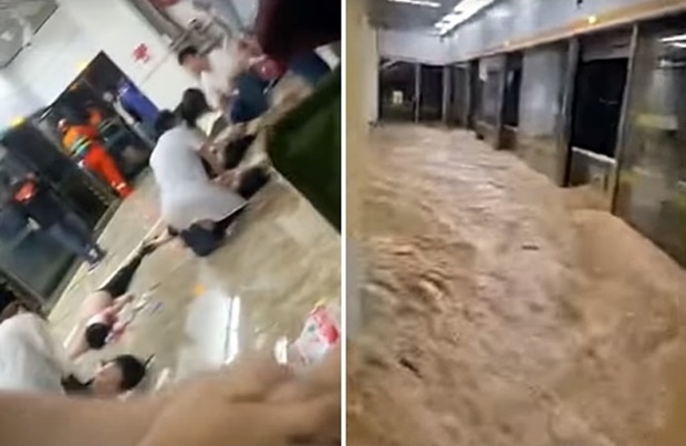 정저우 지하철 5호선 침수 현장에서 승객들이 정신을 잃은 다른 승객들을 돌보고 있다. 현지언론은 한꺼번에 내린 많은 비가 지하철로 들이치면서 승객 수백 명이 갇히는 사고가 발생했다고 전했다. 구조당국은 승객들을 긴급 대피시켰지만, 어깨 위까지 차오른 물에 승객 12명이 숨지고 5명이 다쳤다.