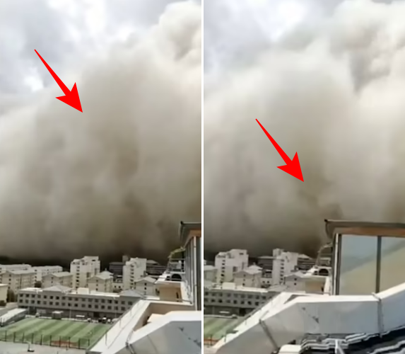 중국 서부 간쑤성 둔황을 덮친 높이 최대 100m 황사 모래폭풍