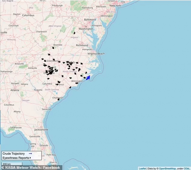 유성은 이날 노스캐롤라이나주 80여 명을 포함해 메릴랜드주와 사우스 캐롤라이나주, 버지니아주 그리고 웨스트 버지니아주까지 총 148명이 목격했다고 보고했다.