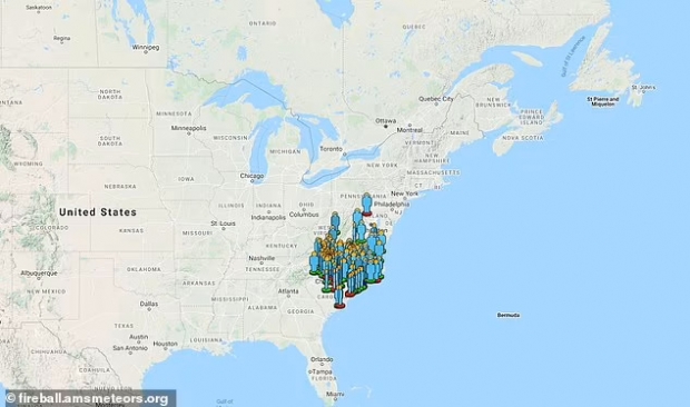 NASA 유성관측소는 해당 유성이 노스캐롤라이나주 해안을 스쳐 캠프 르준이 있는 앞바다 48마일(약 77㎞) 해상에서 시속 3만2000마일(약 5만1500㎞)의 속도로 북동쪽으로 이동하고 있던 것으로 나타났다고 밝혔다.