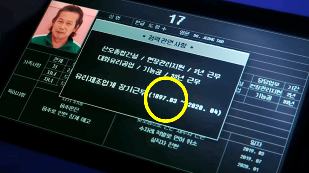 다섯번째 게임 ‘징검다리 건너기’에서 강화 유리와 일반 유리를 구별해낸 참가자 13번(이상희 분)은 유리제조업계에 장기근무한 유리공으로 묘사됐다. 그런데 ‘퍼스트맨’이 펼친 참가자 파일에는 그의 등번호가 17번으로 잘못 적힌 것은 물론, 경력 기간도 1897년부터로 기재돼 있었다.