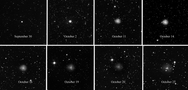 슈바스만-바흐만 제1혜성의 얼음 마그마 분출을 나타낸 관측 이미지.(사진=엘리엇 허먼)