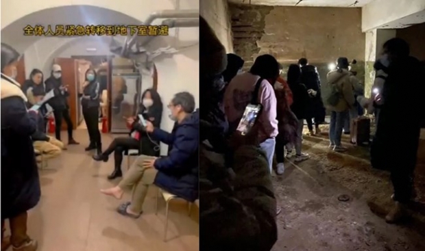 우크라이나 방공호에 대피 중인 중국인들의 모습