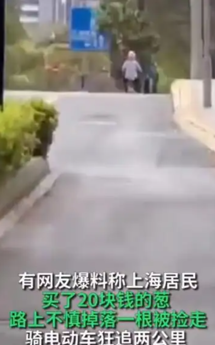 대파 한 뿌리를 되찾기 위해 오토바이로 추격한 당사자가 찍은 영상 캡쳐. 중국 웨이보