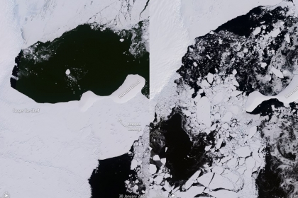 [지구를 보다] 이상 기온에 와르르…완전 붕괴한 ‘남극 빙붕’ 전과 후