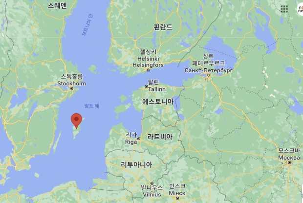 스웨덴 고틀란드섬(빨간색)의 위치를 나타낸 지도.(사진=구글맵)