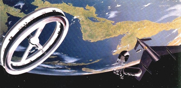 우주정거장과 우주선들.(출처: Bonestell LLC reproduction)