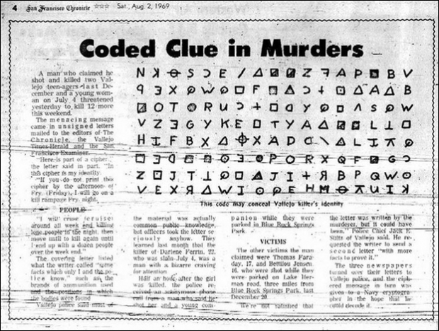크로니클지는 고심 끝에 다음 날 신문 4면에 ‘살인사건의 암호화된 단서’(Coded Clue in Murders)라는 제목으로 조디악의 편지와 기사를 게재했다. “살인범이 쓴 편지가 맞는지 아직 확신 못하겠다. 당신에 대한 더 많은 정보가 담긴 두 번째 편지를 보내달라”는 경찰서장의 요구 내용도 함께 실었다.
