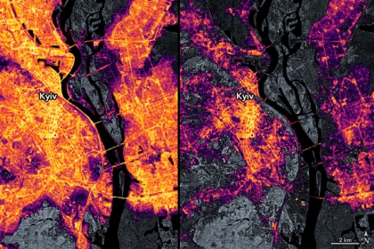 [지구를 보다] 환했던 불빛이 어둠 속으로…위성으로 본 우크라의 전과 후