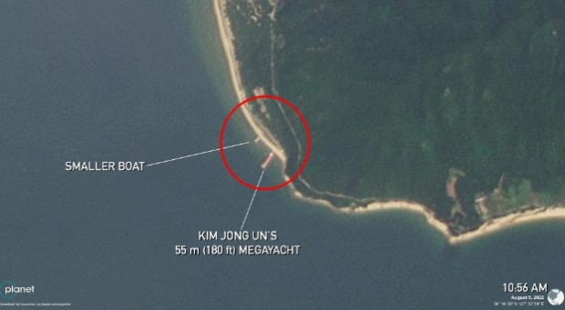 2022년 8월 5일 김정은 북한 국무위원장의 호화 보트가 정박해 있는 것으로 추정되는 위성 사진. 제공=플래닛 랩스