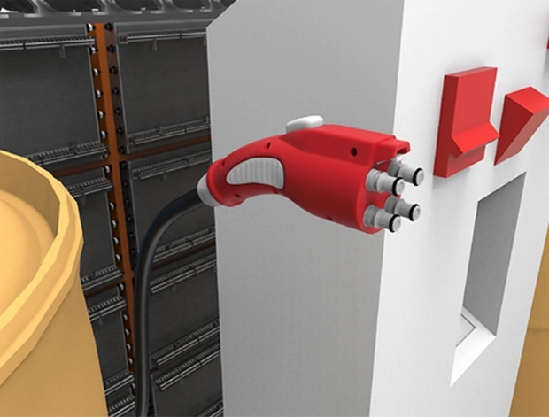 나노전자 연료 흐름 전지의 구조와 주유기 형태. Credit: Influit Energy