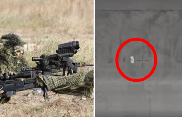 왼쪽 저격병 자료사진, 오른쪽 우크라이나군이 2710m 떨어진 거리에서 러시아군을 저격하기 직전 영상