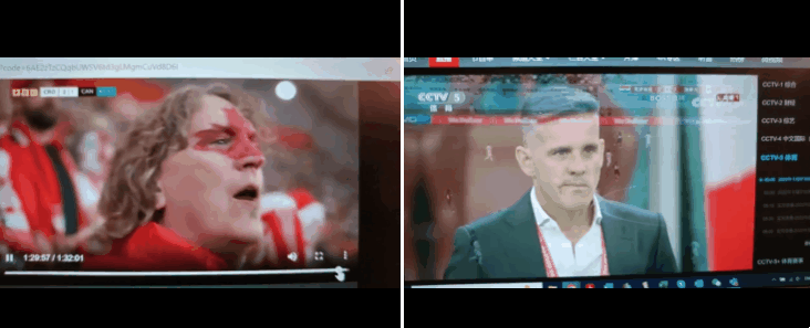 왼쪽은 BBC 중계 영상, 오른쪽은 중국중앙(CC)TV 중계 영상