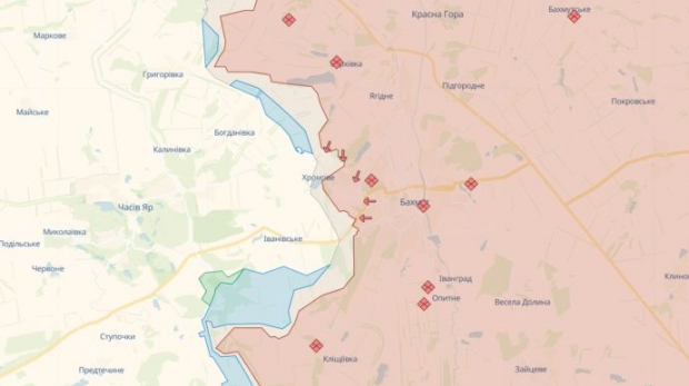 20일(현지시간) 바흐무트 주변 상황을 나타낸 지도. / 사진=딥스테이트 우크라이나 텔레그램