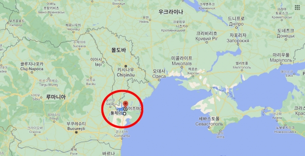 루마니아 동부 도시 툴체아(아래)와 우크라이나 남서부 항구 도시 이즈마일의 위치를 나타낸 지도. / 사진=구글맵