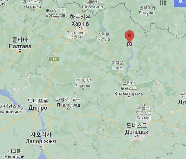 쿠피얀스크는 바흐무트(아르테모프스크)의 북쪽에 위치한다. / 사진=구글맵
