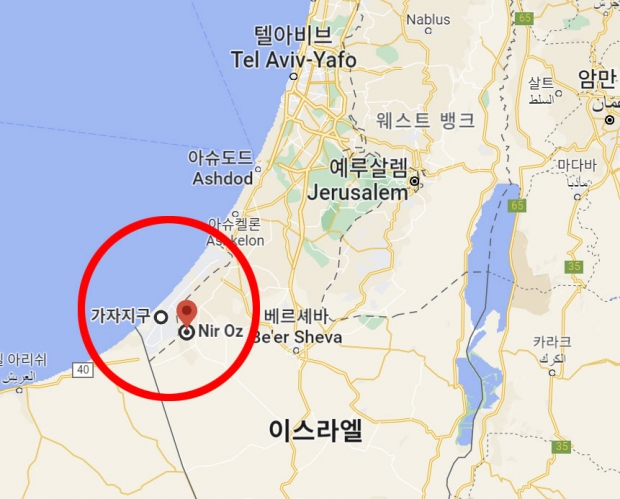 니르오즈 키부츠는 하마스가 통치하는 가자 지구 국경에서 불과 3㎞ 떨어져 있다. / 사진=구글맵