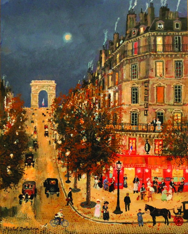 샹젤리제 거리를 올라가자(Remontons les Champs-Élysées), 2017, Acrylic on Board, 41x33cm, @Michel Delacroix.