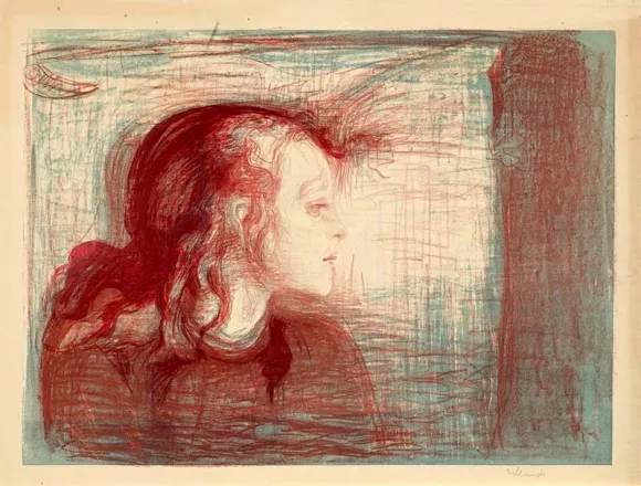 뭉크, ‘아픈 아이’, 1896, 석판화, 43.5x56.9cm, 개인 소장.