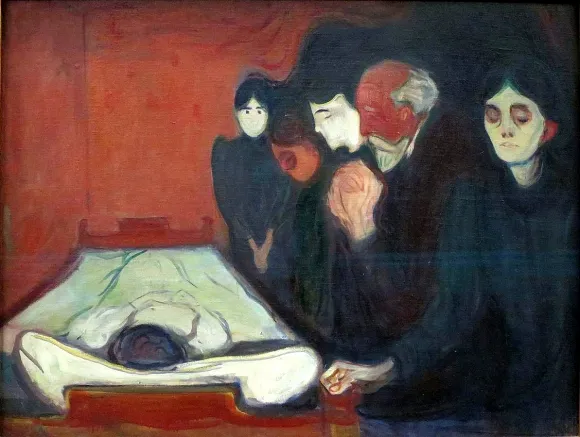 뭉크, ‘임종’, 1895, 캔버스에 유채와 템페라, 90.2x 121.3cm, 코데미술관, 노르웨이.