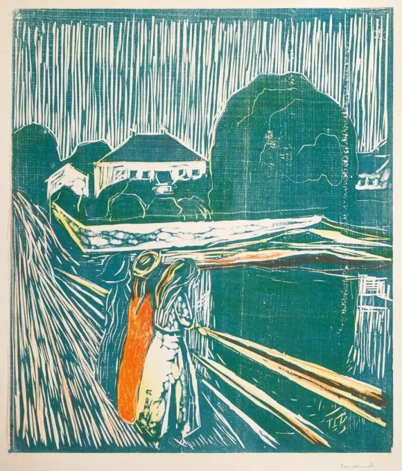뭉크 <다리 위 소녀들>, 1918, 목판, 67.6x56.5cm, 개인소장