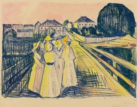 뭉크 ‘다리 위에서’, 1912-1913, 채색석판화, 48.2x64.5cm, 개인소장
