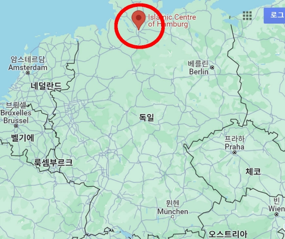 함부르크이슬람센터(IZH) 거점인 이슬람 사원 ‘블루 모스크’의 위치를 나타낸 지도. / 사진=구글맵