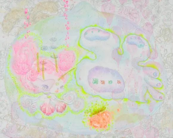 Ayano Yaya, Micro-tremor, 2024, Mixed media on canvas, 75x93㎝. 갤러리 비선재 제공. Ayano Yaya, Micro-tremor, 2024, Mixed media on canvas, 75x93㎝. 갤러리 비선재 제공.