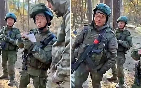 우크라이나 언론인 안드리 차플리엔코가 11월 5일 소셜미디어에 “쿠르스크 지역 북한군 모습을 담은 최초의 영상”이라며 공개한 사진. 텔레그램 우크라이나 언론인 안드리 차플리엔코가 11월 5일 소셜미디어에 “쿠르스크 지역 북한군 모습을 담은 최초의 영상”이라며 공개한 사진. 텔레그램