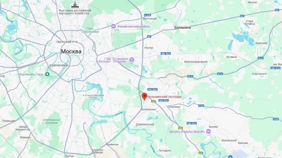 러시아 과학자 미하일 샤츠키로 추정되는 남성의 시신이 발견된 모스크바 남동쪽의 숲 속 외딴 지역을 나타낸 지도 / 출처=우크라인스카 프라우다