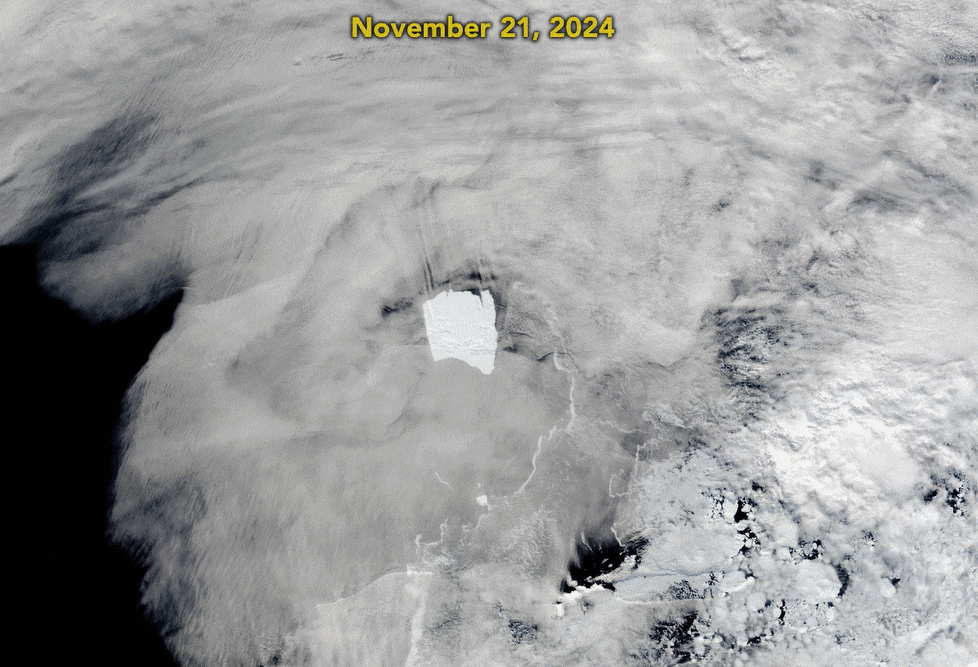 NASA가 위성으로 촬영한  ‘A23a’의 북상 모습