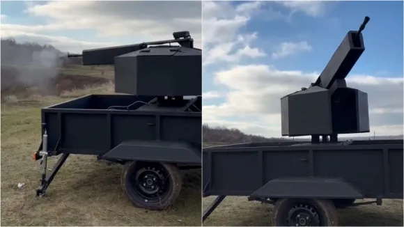 우크라이나 방산 업체 ‘드론 제페’가 공중 드론을 격추할 수 있는 이동식 포탑을 개발했다. / 출처=우크라이나 국경수비대 제15작전목적여단
