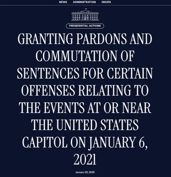 2021년 1월 6일 미국 국회의사당 또는 그 주변에서 발생한 사건과 관련된 특정 범죄에 대한 사면 및 형량 감형을 허가한다는 트럼프 대통령의 행정명령이 백악관 홈페이지에 공개됐다.
