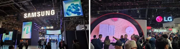 미국 라스베이거스에서 열린 CES 2025에 참가한 삼성(왼쪽)과 LG(오른쪽)의 메인 부스 전경