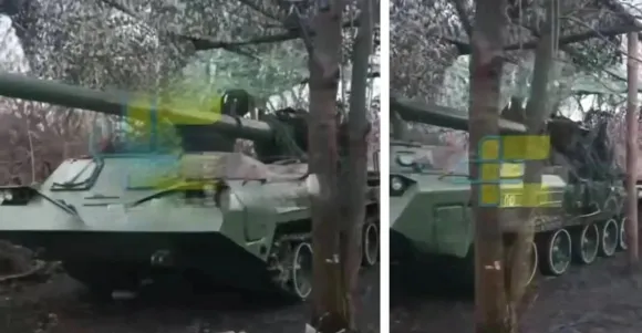 러시아 국경 인근에 배치된 것으로 알려진 북한의 170㎜ M1989 ‘곡산’ 자주포. 영상 캡처