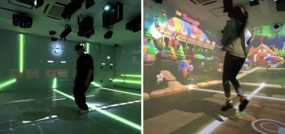 XR(확장현실) 기술을 활용한 뉴작의 엑스러너(X-Runner)를 이용하는 모습. 이 플랫폼은 별도 장비 없이 메타버스 플레이를 즐길 수 있다. 출처=뉴작 블로그