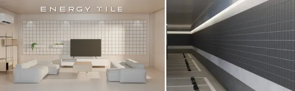 스탠다드에너지가 미국 라스베이거스에서 열린 CES 2025에 선보인 ‘VIB 에너지 타일’은 기계장치나 태양광 패널처럼 생긴 에너지 저장장치 모양을 벗어나 실내 장식용으로 설치할 수 있다.