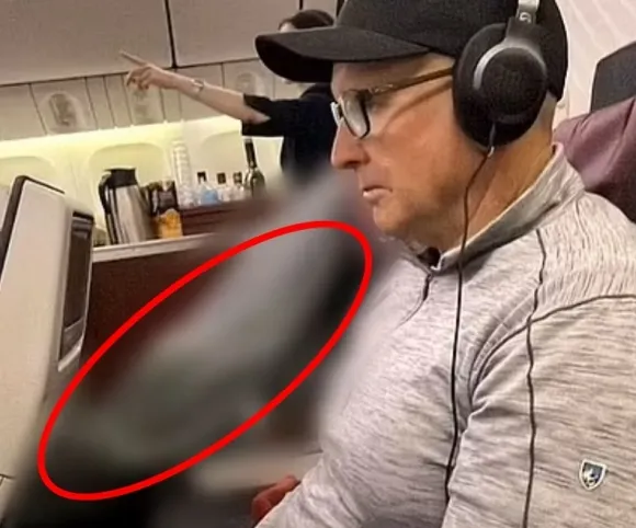 호주의 미첼 링과 제니퍼 콜린(사진) 부부는 최근 여행을 위해 카타르항공의 비행기에 탔다가 시신(빨간 원)과 함께 4시간을 여행하는 끔찍한 경험을 했다.  호주 채널9 시사 프로그램 ‘커런트 어페어’ 캡처