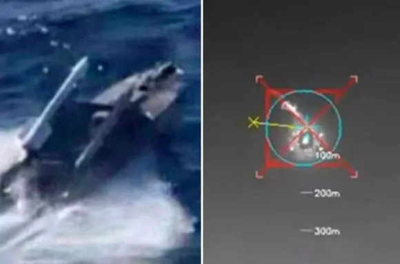 우크라이나 무인수상정(USV)인 마구라(왼쪽)가 미사일을 발사해 러시아의 Su-30 전투기를 격추했다. 출처=GUR 텔레그램 우크라이나 무인수상정(USV)인 마구라(왼쪽)가 미사일을 발사해 러시아의 Su-30 전투기를 격추했다. 출처=GUR 텔레그램