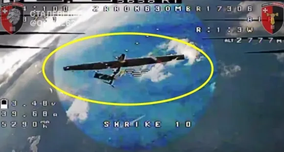 러시아군의 최신 정찰드론 잘라(ZALA) Z-20이 우크라이나군에게 파괴되기 직전 모습. 우크라이나 63독립기계화여단 제공