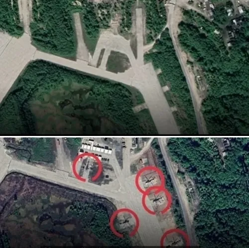 사진 위는 무르만스크주(州)에 있는 군사 지역인 세베로모르스크-2의 공군기지가 개조되기 전, 아래는 개조된 공군기지 활주로를 따라 헬리콥터가 이동하는 최근 모습. 스웨덴 SVT 제공 사진 위는 무르만스크주(州)에 있는 군사 지역인 세베로모르스크-2의 공군기지가 개조되기 전, 아래는 개조된 공군기지 활주로를 따라 헬리콥터가 이동하는 최근 모습. 스웨덴 SVT 제공