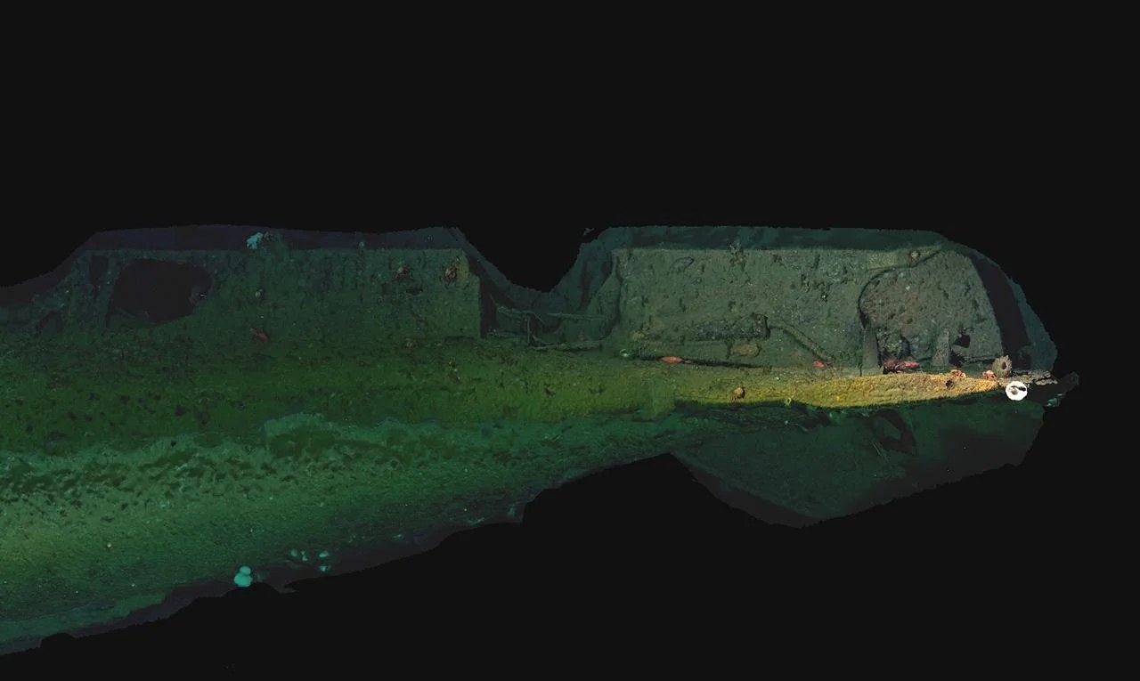 촬영 데이터로 재구성된 USS F-1. Woods Hole Oceanographic
