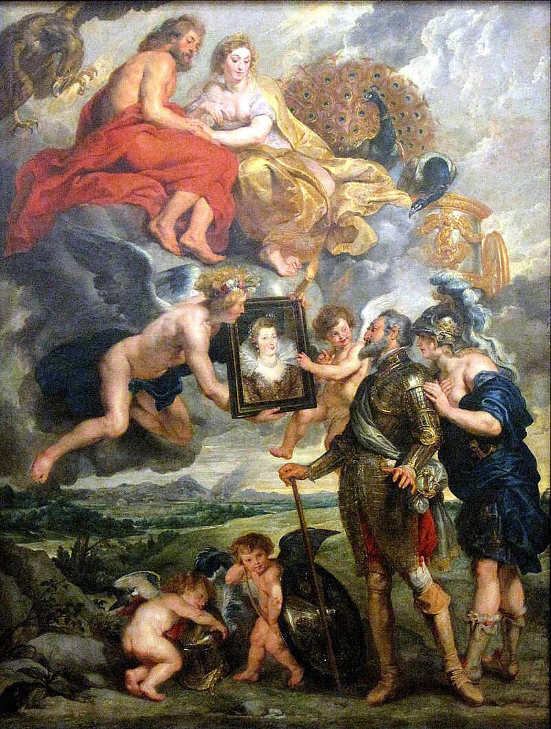 루벤스, ‘앙리 4세에게 마리의 초상화를 보냄’, 1622-1625, 캔버스에 유채, 394x295㎝, 루브르 박물관 루벤스, ‘앙리 4세에게 마리의 초상화를 보냄’, 1622-1625, 캔버스에 유채, 394x295㎝, 루브르 박물관