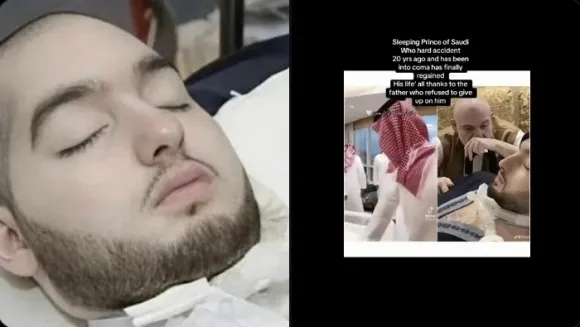 2005년 교통사고로 혼수상태에 빠진 뒤 의식을 회복하지 못하는 사우디아라비아의 알왈리드 빈칼리드 빈탈랄 알사우드 왕자(왼쪽). 오른쪽은 그가 20년 만에 깨어났다는 설명이 달린 영상의 썸네일. 실상은 전혀 다른 인물의 영상이다. 엑스(X) 캡처