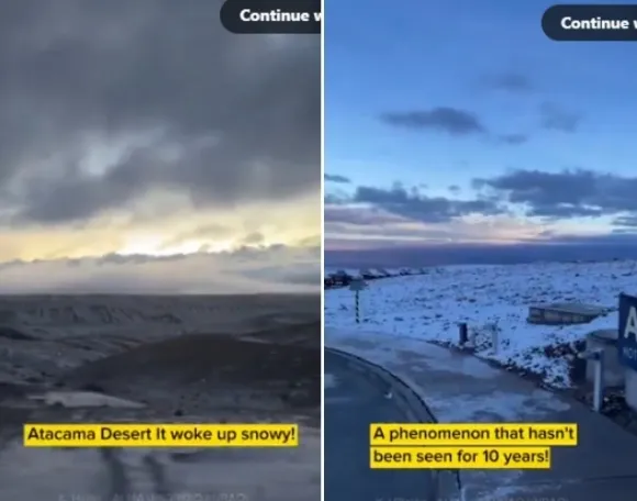 칠레 아타카마 사막에 10여년만에 눈이 내린 풍경.  아타카마 대형 밀리미터/서브밀리미터 집합체(ALMA) 연구소 제공