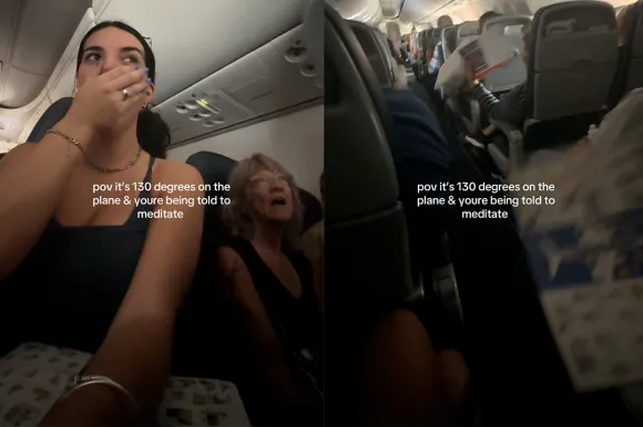 한 항공기에서 에어컨 고장 나며 실내 체감 온도가 무려 54도까지 치솟는 사태가 발생했다. 틱톡 brigchicago 캡처