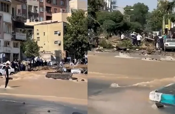 지난달 15일 이스라엘의 미사일이 이란 테헤란 타지리시에 떨어져 건물과 도로, 수도관 등이 파괴됐다. 소셜미디어 캡처 지난달 15일 이스라엘의 미사일이 이란 테헤란 타지리시에 떨어져 건물과 도로, 수도관 등이 파괴됐다. 소셜미디어 캡처