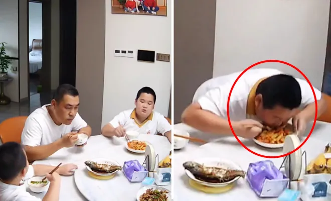 가족들이 지진에 대피하는 와중에도 식사를 멈추지 못한 한 중국 소년이 화제다. 더우인 yangyang4872 캡처